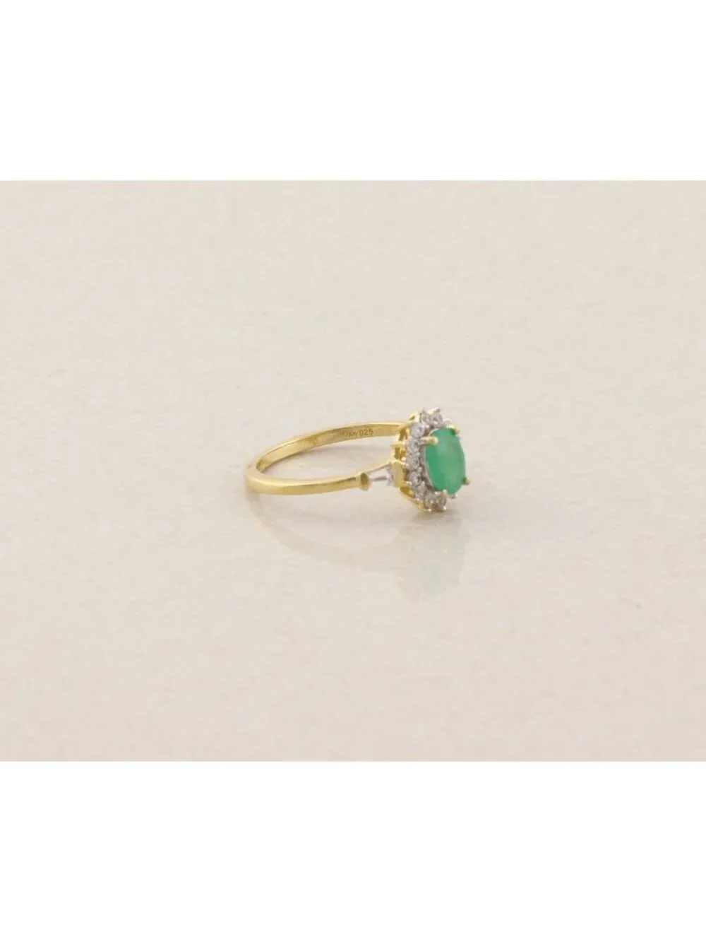 18k Gold Over Sterling Silver Natural Emerald & White Zircon Ring Size 8